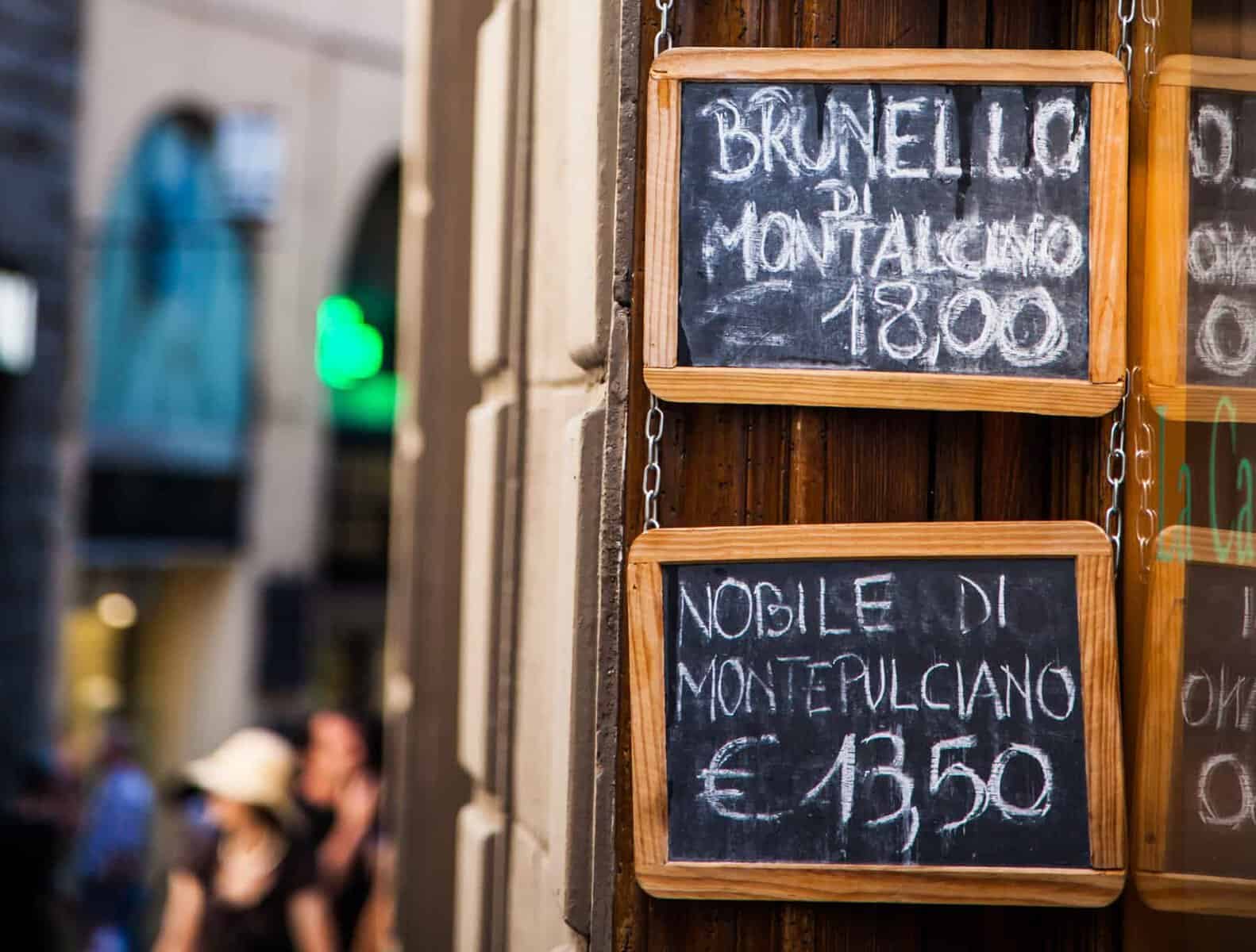 Italy, Florence. Wine shop selling famous Brunello