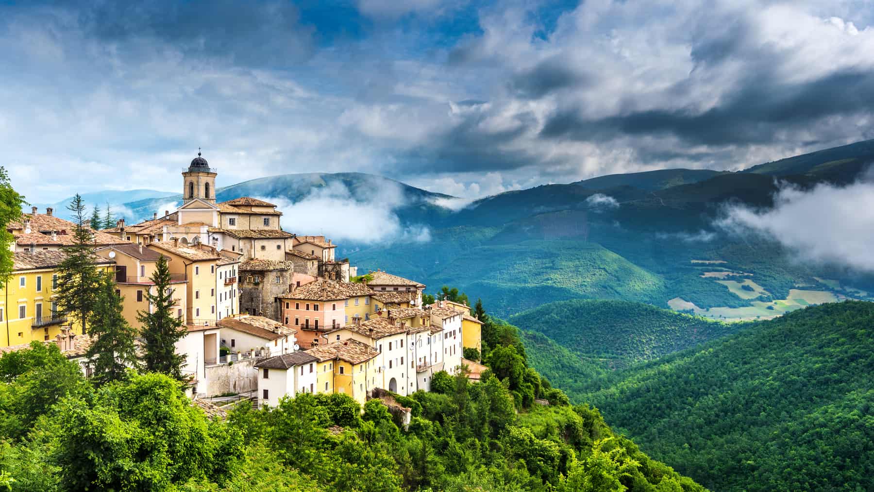 Abeto small town with beautiful views of the mountains and gorges in Umbria, Italy