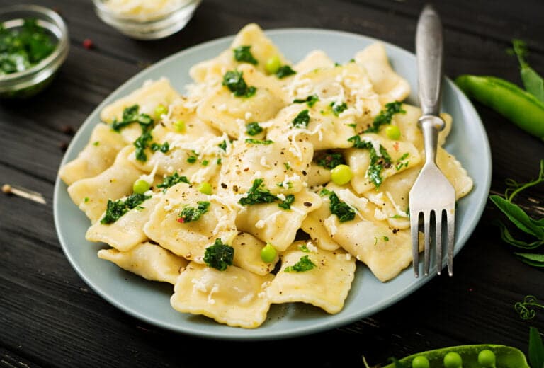 Ravioli with ricotta and young green peas
