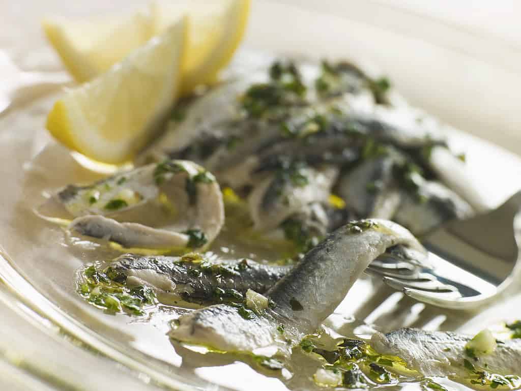 Ansjoser marineret i urter Hvidløg og citron